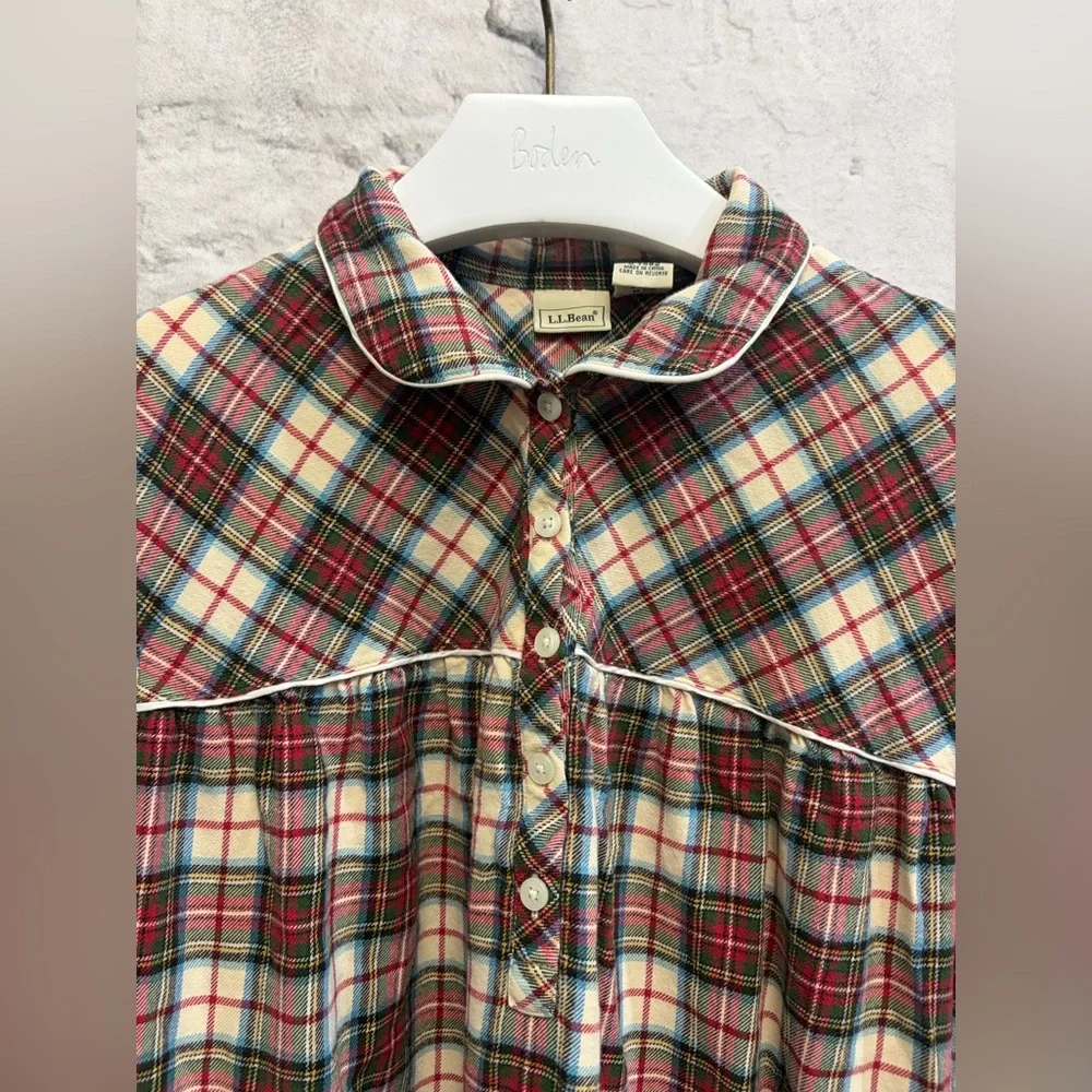 Vintage LL Bean Nightgown Scotch Plaid Tartan Flannel Cottagecore Flannel Modest